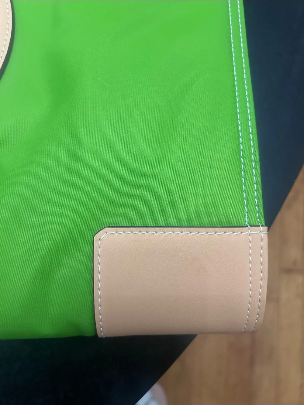Tory Burch Lime Green Nylon Tote with Tan Leather Trim